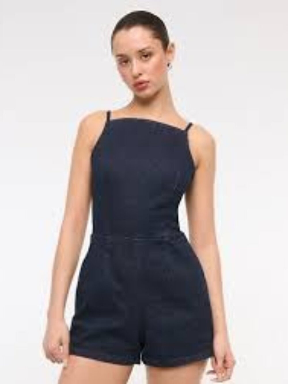 Abercrombie & Fitch Dark Wash Denim Square-Neck Romper - Size L